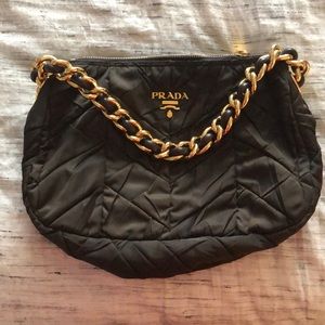 Prada tessuto shoulder bag brown with gold chain